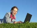 Businesswoman face with notebook