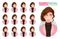Businesswoman facial expressions vector set. Business woman characters face collection with smiling, friendly, upset and shocked.