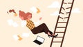 Businesswoman falling from career ladder, woman flying down stairs due to broken steps