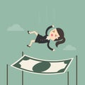 Businesswoman falling into a financial safety net Royalty Free Stock Photo