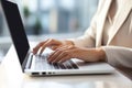 Businesswoman fast typing on laptop. Generate Ai Royalty Free Stock Photo