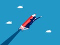 Businesswoman flies with a pencil. Business development through creativity Royalty Free Stock Photo