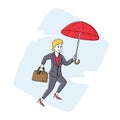 Businesswoman Fly with Umbrella in Sky. Inspiration Character. Financial Protection, Insurance, Shield from Problems