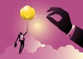 Businesswoman flying on idea balloon