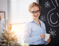 Businesswoman freelancer working at a computer at Christmas Royalty Free Stock Photo