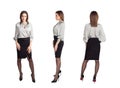 Businesswoman front, back, side view, isolated on white Royalty Free Stock Photo