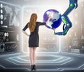 Businesswoman in futuristic global business concept