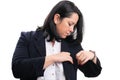 Businesswoman getting ready checking chest pocket of suit