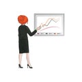 Businesswoman girl, woman draws a chart. Vector color