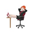 Businesswoman girl, woman sits in a chair and folded her legs on the table relax. Vector color