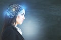 Businesswoman with glowing polygonal brain Royalty Free Stock Photo