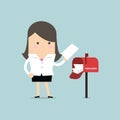 Businesswoman got a lot of mail in red mailbox Royalty Free Stock Photo