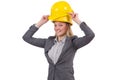 Businesswoman in gray suit and safety helmet Royalty Free Stock Photo