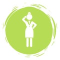 Businesswoman green cirlce portrait, stamp style, thinking businessperson, thoughtful woman
