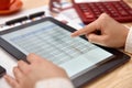 Businesswoman hand analyzing income data Royalty Free Stock Photo