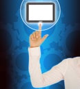 Businesswoman hand pushing tablet Royalty Free Stock Photo