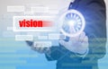 Businesswoman hand touching VISION sign on virtual screen, business concept Royalty Free Stock Photo