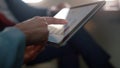 Businesswoman hands holding tablet computer closeup. Partners checking diagram Royalty Free Stock Photo