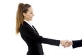 Businesswoman handshake on white background studio Royalty Free Stock Photo