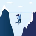 Businesswoman hangs over the abyss,business problem or crisis concept