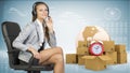 Businesswoman in headset, sitting on office chair Royalty Free Stock Photo