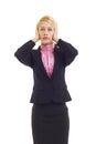 Businesswoman in the Hear No Evil pose Royalty Free Stock Photo