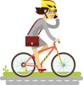 Businesswoman in helmet riding a bike isolated on