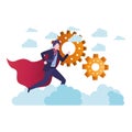 Businesswoman with hero cape and motor gear