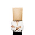 Businesswoman hiding under paper bag Royalty Free Stock Photo