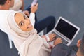 Businesswoman in hijab looking at camera in business seminar Royalty Free Stock Photo