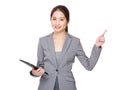 Businesswoman hold with tablet and finger point up Royalty Free Stock Photo