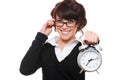 Businesswoman holding alarm clock