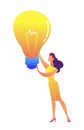 Businesswoman holding a big bulb light in her hands vector illustration. Royalty Free Stock Photo