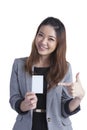 Businesswoman Holding Blank Credit Card on White Royalty Free Stock Photo