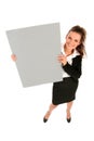 Businesswoman holding blank poster