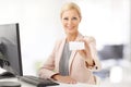 Businesswoman holding business card Royalty Free Stock Photo