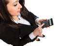 Businesswoman holding calculator and pressing a button Royalty Free Stock Photo