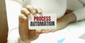 Businesswoman holding a card with text PROCESS AUTOMATION Royalty Free Stock Photo