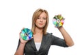 Businesswoman holding CDs