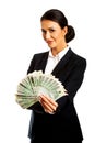 Businesswoman holding a clip of polish money Royalty Free Stock Photo