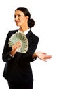 Businesswoman holding a clip of polish money Royalty Free Stock Photo