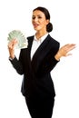 Businesswoman holding a clip of polish money Royalty Free Stock Photo