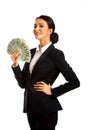 Businesswoman holding a clip of polish money Royalty Free Stock Photo