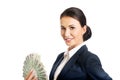 Businesswoman holding a clip of polish money Royalty Free Stock Photo