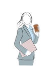 Businesswoman holding coffee. coffee break. cheerfulness before work. vector illustration.