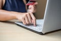 Businesswoman holding credit card for online shopping while making orders via the Internet. business, technology, ecommerce and Royalty Free Stock Photo