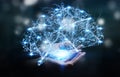 Podnikateľka držanie digitálne človek mozog v jej ruka  trojrozmerný 