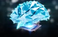 Businesswoman holding digital x-ray human brain in her hand 3D r Royalty Free Stock Photo