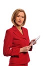 Businesswoman holding an e-book