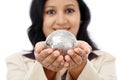 Businesswoman holding globe puzzle Royalty Free Stock Photo